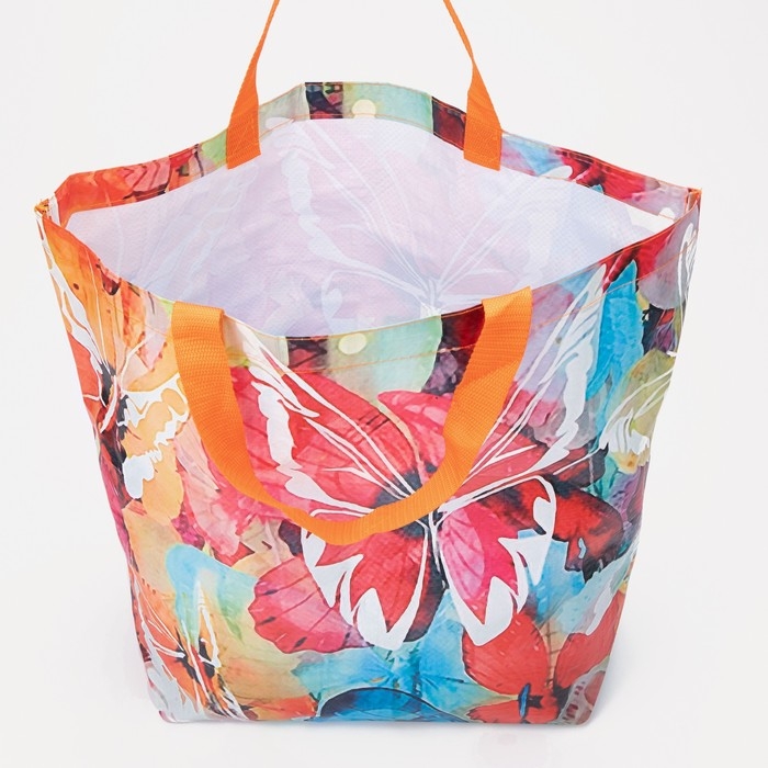 Сумка хозяйственная без застёжки, цвет разноцветный/оранжевый Сумка хозяйственная без застёжки, цвет разноцветный/оранжевый