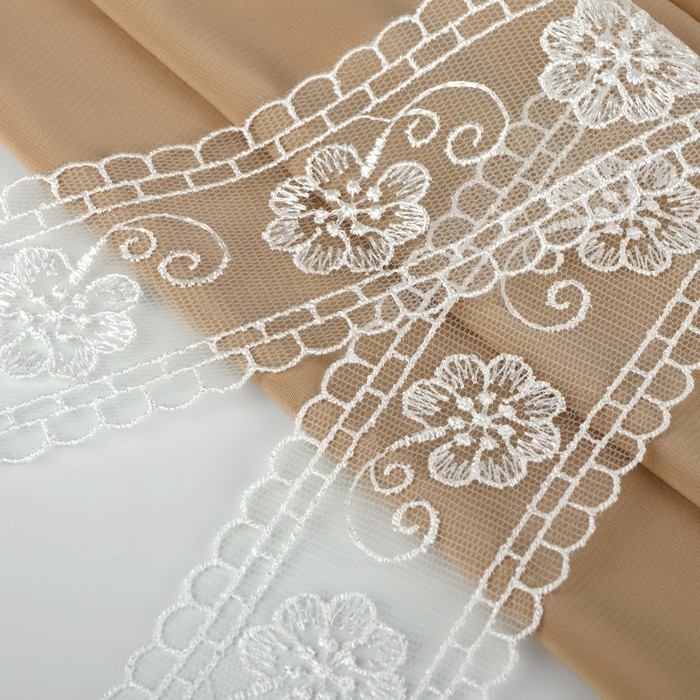 Кружево на сетке, 50 мм × 11 ± 1 м, цвет айвори Кружево на сетке, 50 мм × 11 ± 1 м, цвет айвори