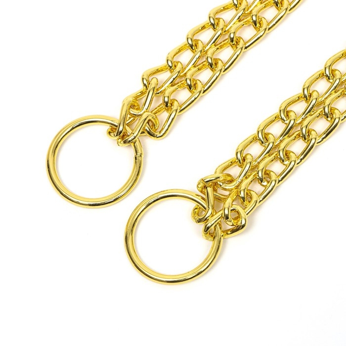 Ошейник - удавка металлический двухрядный, 55 см, толщина проволоки 2,5 мм, золотистый Ошейник - удавка металлический двухрядный, 55 см, толщина проволоки 2,5 мм, золотистый