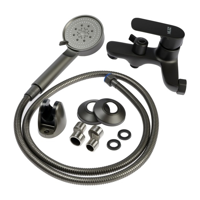 Смеситель для ванны ZEIN Z3853, однорычажный, душевой набор, лейка 5 режимов, графит Смеситель для ванны ZEIN Z3853, однорычажный, душевой набор, лейка 5 режимов, графит