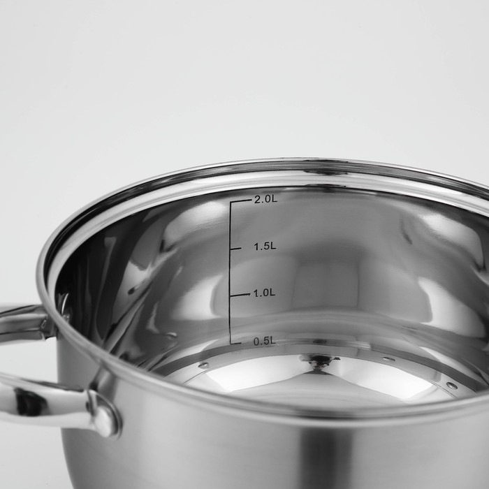 Кастрюля из нержавеющей стали Доляна «Гретте», 2,3 л, d=18 см, с крышкой, капсульное дно, индукция Кастрюля из нержавеющей стали Доляна «Гретте», 2,3 л, d=18 см, с крышкой, капсульное дно, индукция