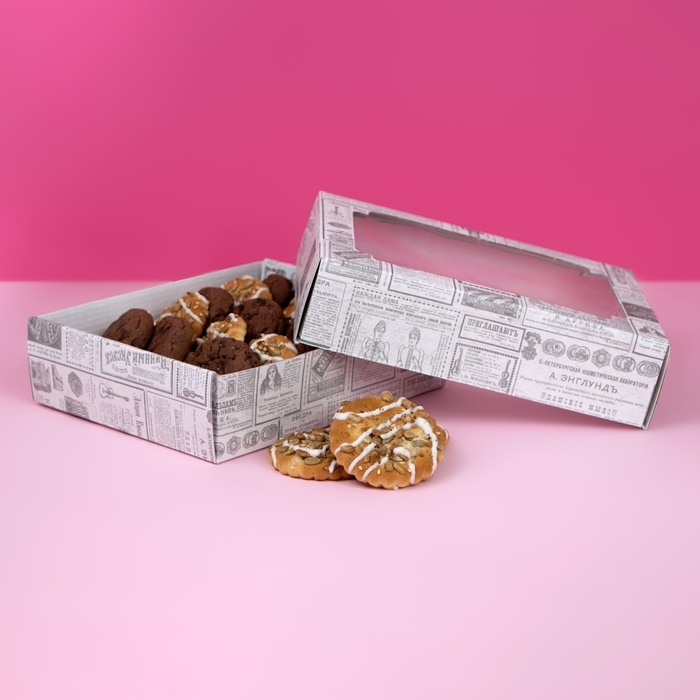 Коробка самосборная, крышка-дно, с окном, «Газета» 18 х 15 х 5 см Коробка самосборная, крышка-дно, с окном, «Газета» 18 х 15 х 5 см