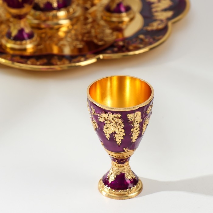 Набор винный кувшин, 6 бокалов и поднос  Набор винный кувшин, 6 бокалов и поднос "Турция. Виноград" фиолетовый с золотом