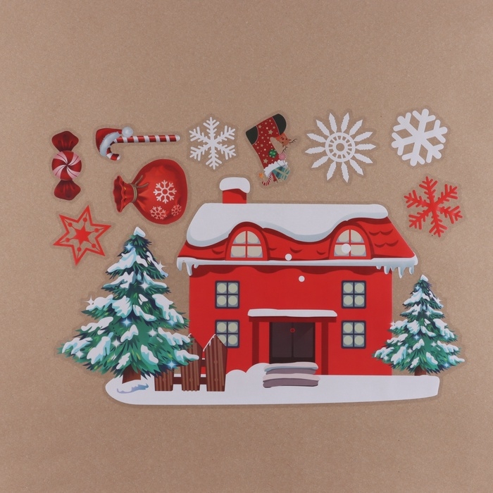 Наклейки на окна  Наклейки на окна "Merry Christmas" елка, снежинки, 2 штуки, 35 х 50 см