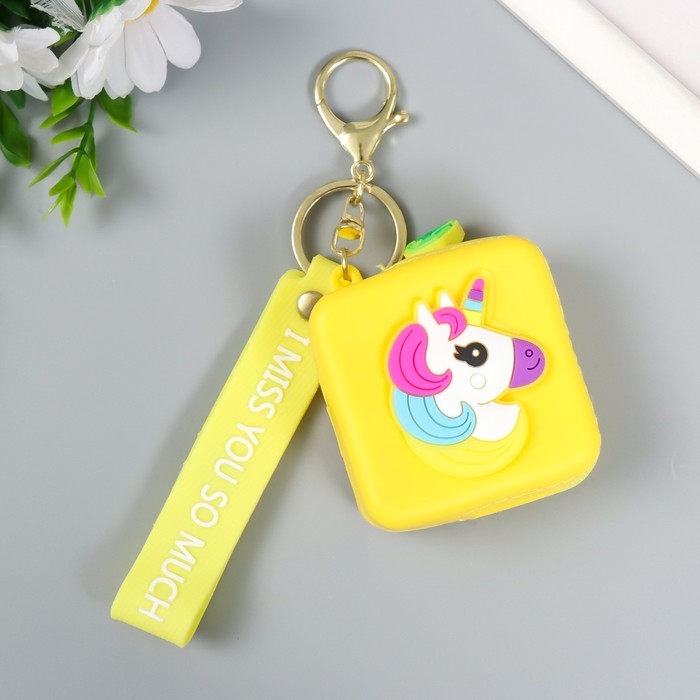 Брелок кошелёк с карабином силикон Брелок кошелёк с карабином силикон "Яркие картинки" квадратик жёлтый МИКС 6х3х7 см