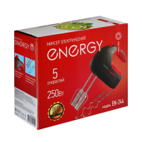 Миксер ENERGY EN-244, ручной, 250 Вт, 5 скоростей, 2 насадки, чёрно-красный