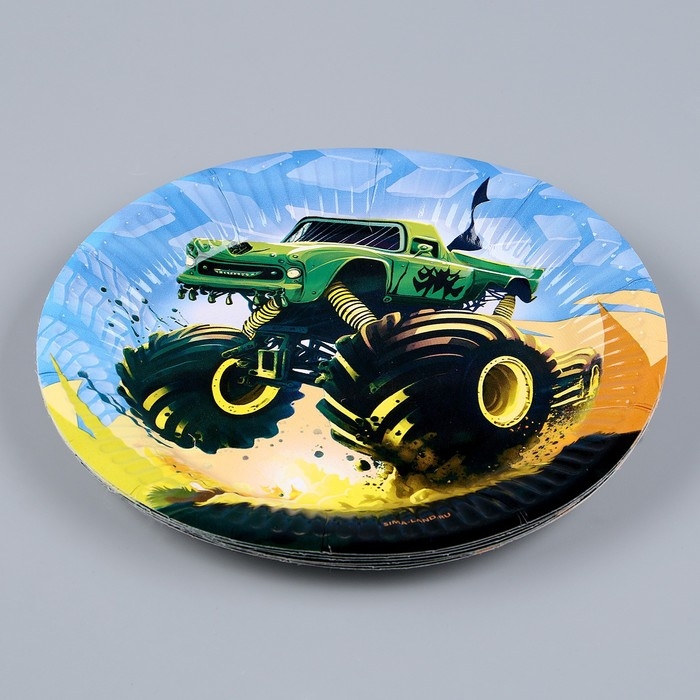 Набор бумажной посуды одноразовый Тачка&raquo;: 6 тарелок, 1 гирлянда, 6 стаканов, 6 колпаков