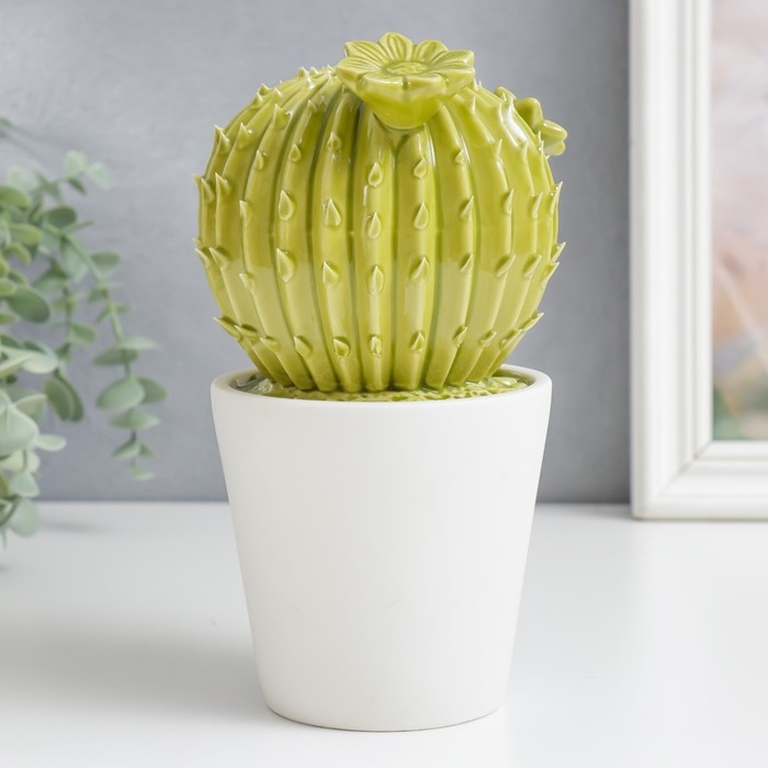 Сувенир керамика  Сувенир керамика "Кактус цветущий в горшке" зелёный 11х12х21 см