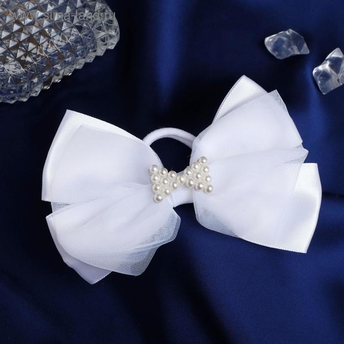 Резинка для волос Резинка для волос "Школьница" бусинки 11х8 см, белый