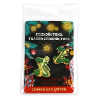 Значки новогодние «Новый год: две змейки», набор, 2 шт