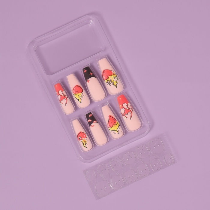 Ногти накладные с кл пластинами 12шт Огонь балерина персик/красн/желт к/кор QF Ногти накладные с кл пластинами 12шт Огонь балерина персик/красн/желт к/кор QF