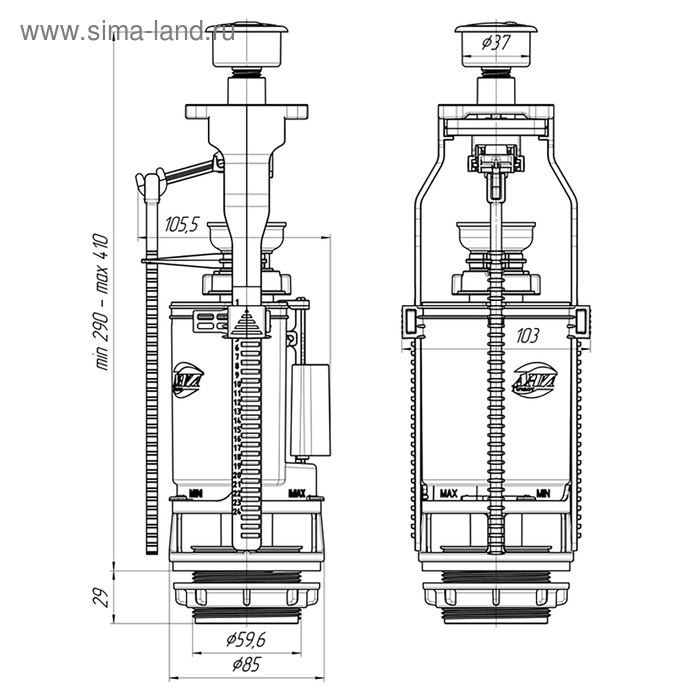 Арматура для смывных бачков "АНИ Пласт" WC7050M Эконом, двухрежимная, хром
