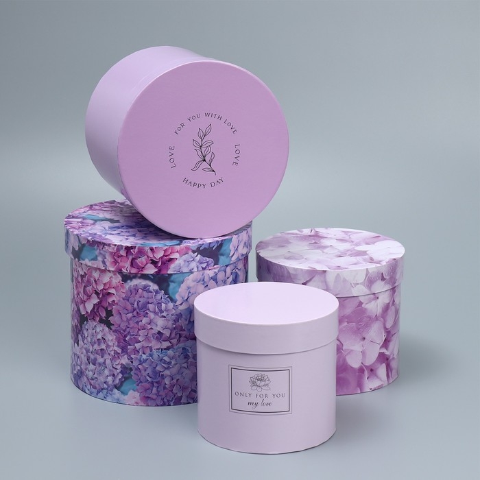 Набор шляпных коробок для цветов 4 в 1, упаковка подарочная, «Лаванда», 14 х 13 см - 20 х 17,5 см