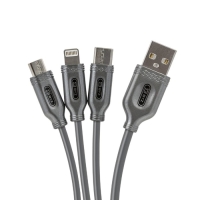 Кабель 3 в 1 BYZ BL-699 , USB - microUSB/Lightning/Type-C, 3.1 А, 1.2 м, серебристый