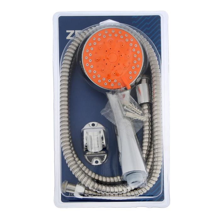 Набор для душа ZEIN Z0905, шланг 150 см, держатель, лейка 5 режимов, оранжевый/хром Набор для душа ZEIN Z0905, шланг 150 см, держатель, лейка 5 режимов, оранжевый/хром