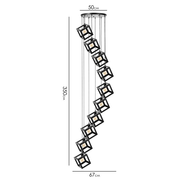 Светильник-каскад Светильник-каскад "Квадрат" 10хЕ27 40Вт черный 67х67х350 см