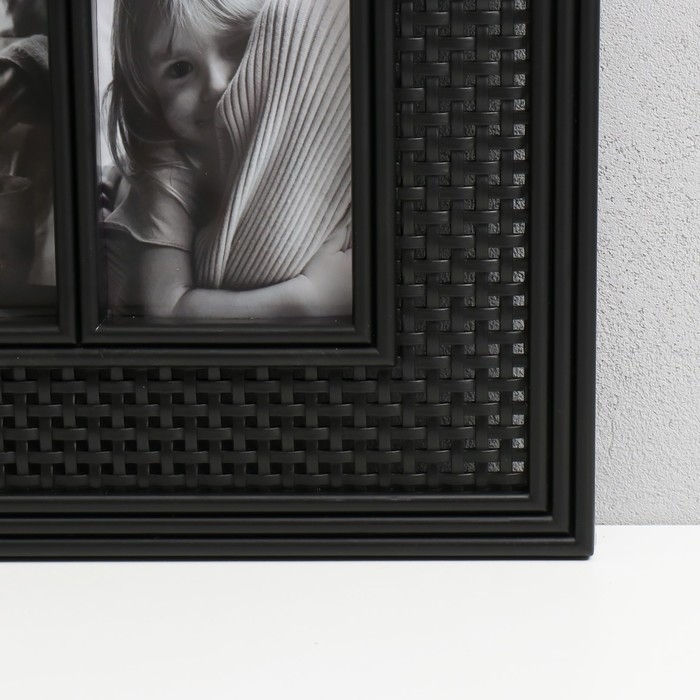 Фоторамка пластик на 12 фото 9х13 см "Плетёнка" чёрная 43х73,5 см