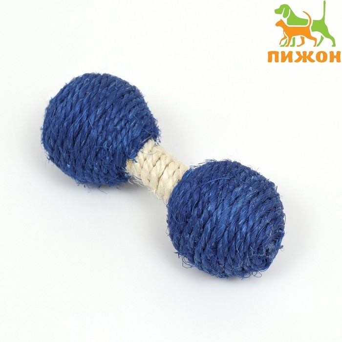 Гантель-погремушка сизалевая, 11,5 см, синяя/белая Гантель-погремушка сизалевая, 11,5 см, синяя/белая