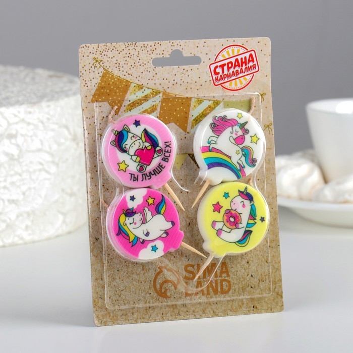 Набор свечей в торт "Единорожки", размер 1 свечи 4&times;4,4см, 4 шт