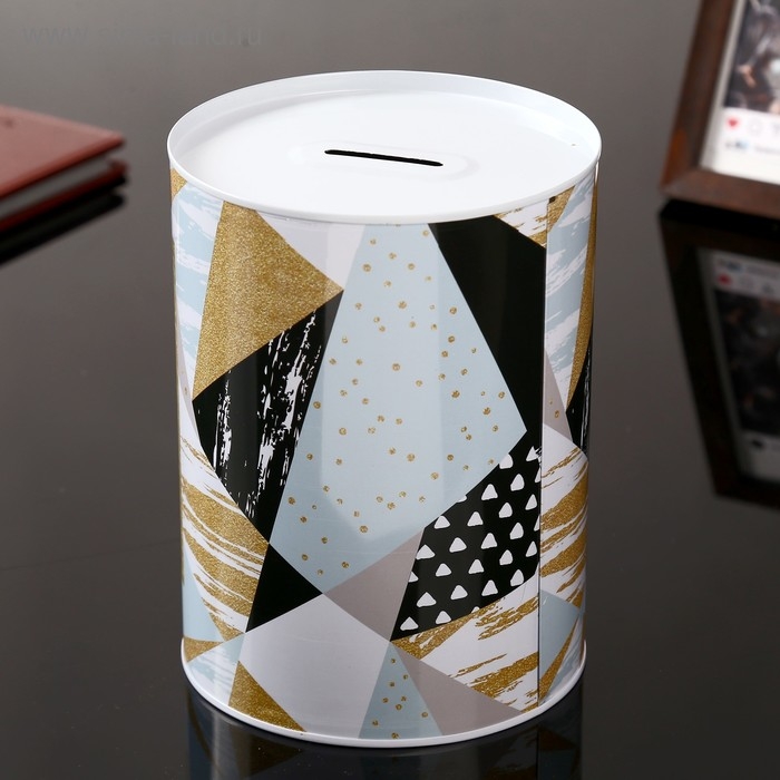 Копилка металл банка Копилка металл банка "Геометрия и надписи" с золотом МИКС 16х12х12 см