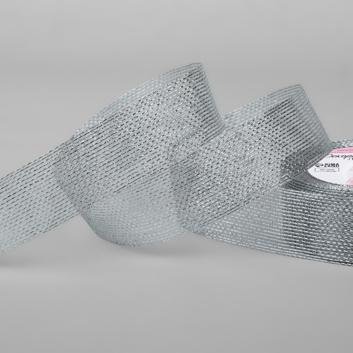 Лента декоративная «Сетка», 25 мм × 9,1 ± 0,5 м, цвет серебряный Лента декоративная «Сетка», 25 мм × 9,1 ± 0,5 м, цвет серебряный
