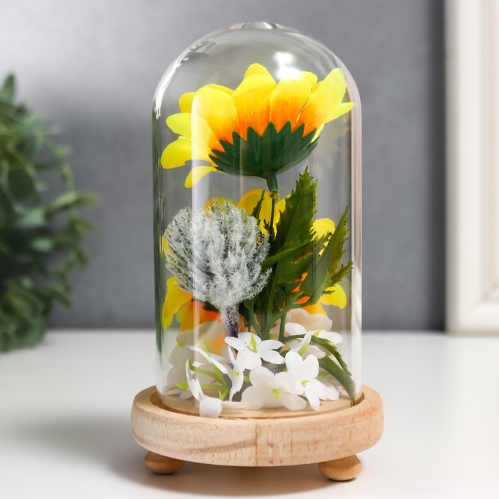 Сувенир текстиль, дерево, стекло  Сувенир текстиль, дерево, стекло "Подсолнухи в колбе" 14,5х8,5х8,5 см