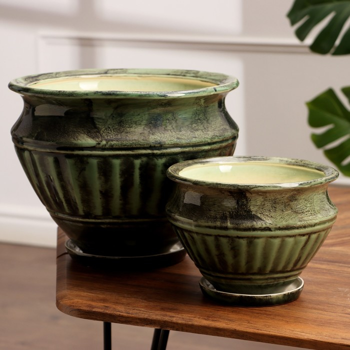 Набор горшков 2 шт. Набор горшков 2 шт. "Волна" зеленый 7,6 л/2,2 л