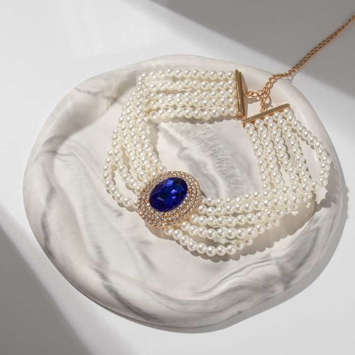 Чокер-колье «Роскошь» жемчужое, синий в золоте, 30,5 см Чокер-колье «Роскошь» жемчужое, синий в золоте, 30,5 см