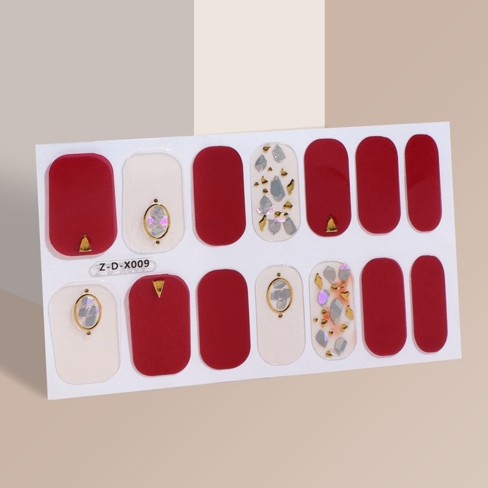 Лаковые полоски для маникюра, 14 шт, цвет бордовый/бежевый Лаковые полоски для маникюра, 14 шт, цвет бордовый/бежевый