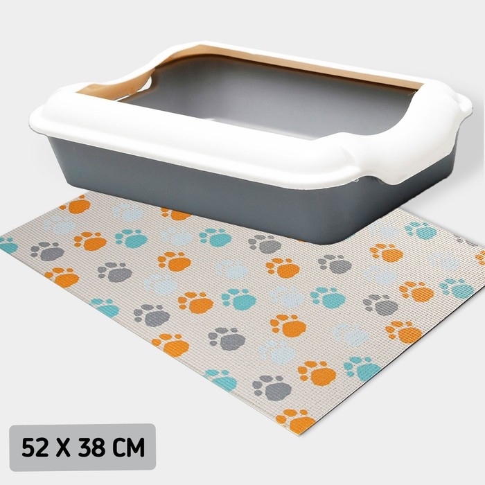 Коврик под миску «Лапки светлые», 52х38х0,3см Коврик под миску «Лапки светлые», 52х38х0,3см
