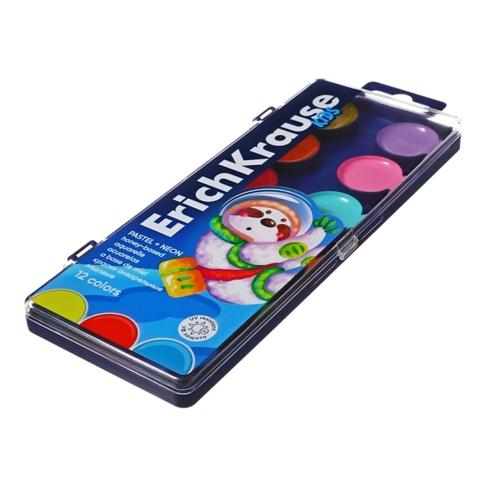 Акварель 12 цветов, ErichKrause Kids Space Animals Neon+Pastel, пластик, европодвес Акварель 12 цветов, ErichKrause Kids Space Animals Neon+Pastel, пластик, европодвес
