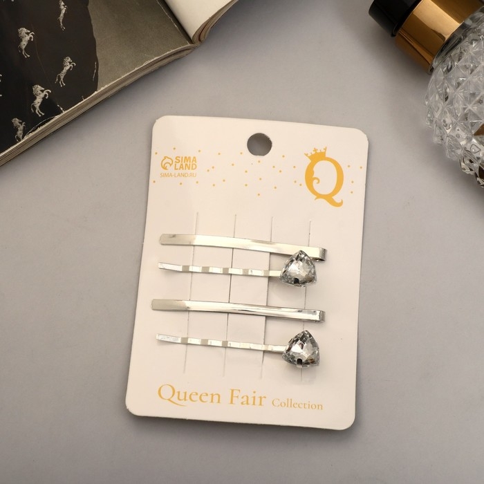 Невидимка для волос  Невидимка для волос "Амелия" (набор 4 шт) 6 см, серебро