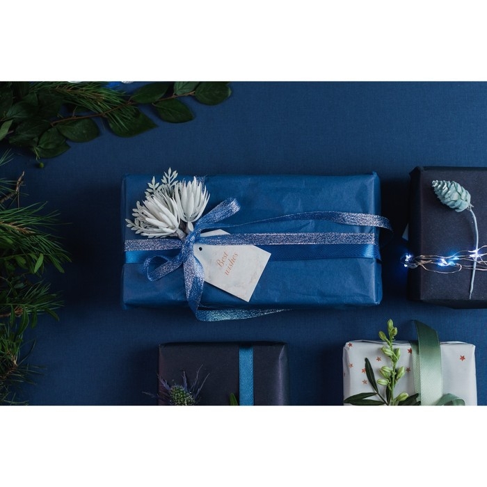 Лента парчовая, 10 мм, 23 ± 1 м, цвет синий №037 Лента парчовая, 10 мм, 23 ± 1 м, цвет синий №037