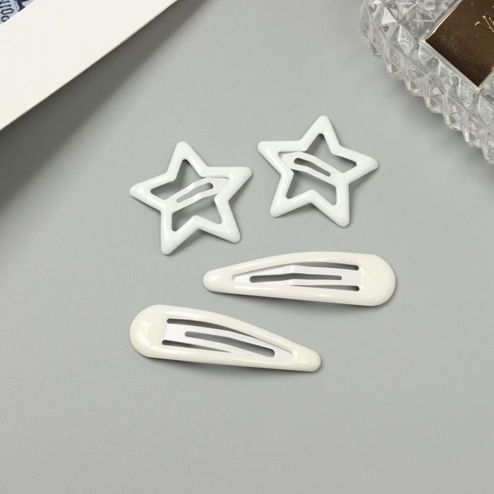 Невидимка для волос  Невидимка для волос "Энико" (набор 4 шт) звезда, 5 и 3 см, белый