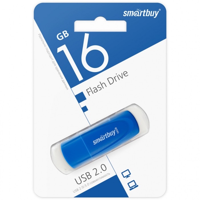 Флешка Smartbuy 016GB2SCB, 16 Гб, USB2.0, чт до 15 Мб/с, зап до 12 Мб/с, синяя Флешка Smartbuy 016GB2SCB, 16 Гб, USB2.0, чт до 15 Мб/с, зап до 12 Мб/с, синяя