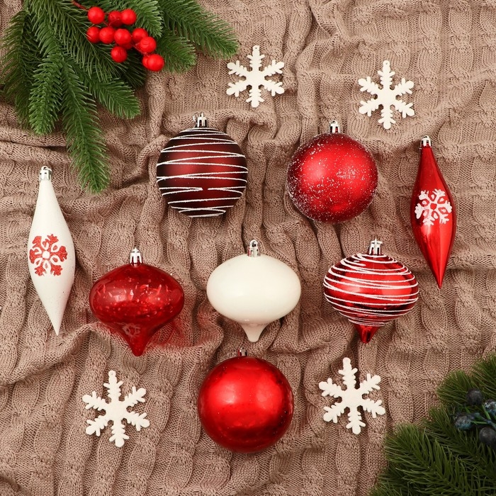 Набор украшений пластик 22 шт Набор украшений пластик 22 шт "Морозный день" красно-белый