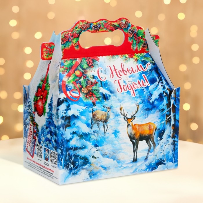 Новый год. Подарочная коробка Новогодняя Ларец простой "Мечта" с анимацией 20 х 12 х 17 см.