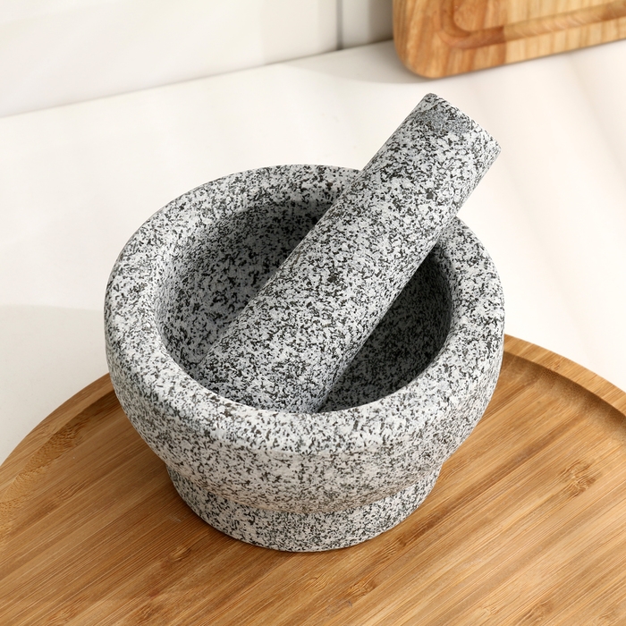 Ступка с пестиком из камня большая, 450 мл, серая, в коробке Ступка с пестиком из камня большая, 450 мл, серая, в коробке