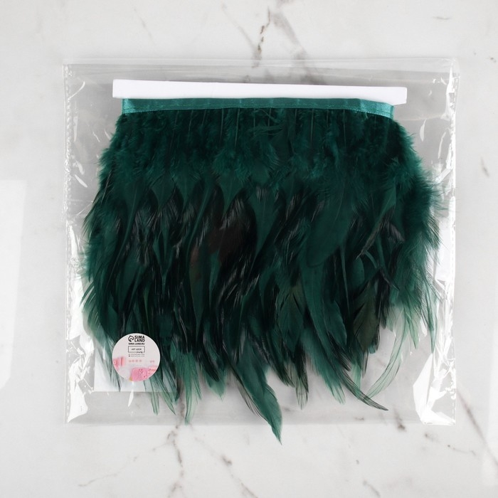 Тесьма с перьями петуха, 10-15 см, 5 ± 0,5 м, цвет изумрудный Тесьма с перьями петуха, 10-15 см, 5 ± 0,5 м, цвет изумрудный