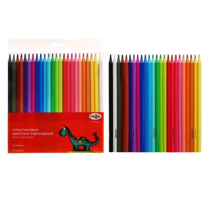 Карандаши цветные пластиковые 24 цвета Гамма Карандаши цветные пластиковые 24 цвета Гамма "Мультики", заточенные, ПВХ, европодвес 251220213