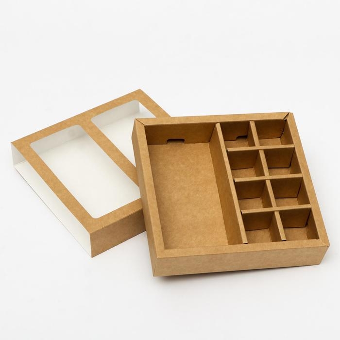 Коробка под 8 конфет + шоколад, с окном, крафт, 17 х 5 х 17,5 х 3,7 см Коробка под 8 конфет + шоколад, с окном, крафт, 17 х 5 х 17,5 х 3,7 см