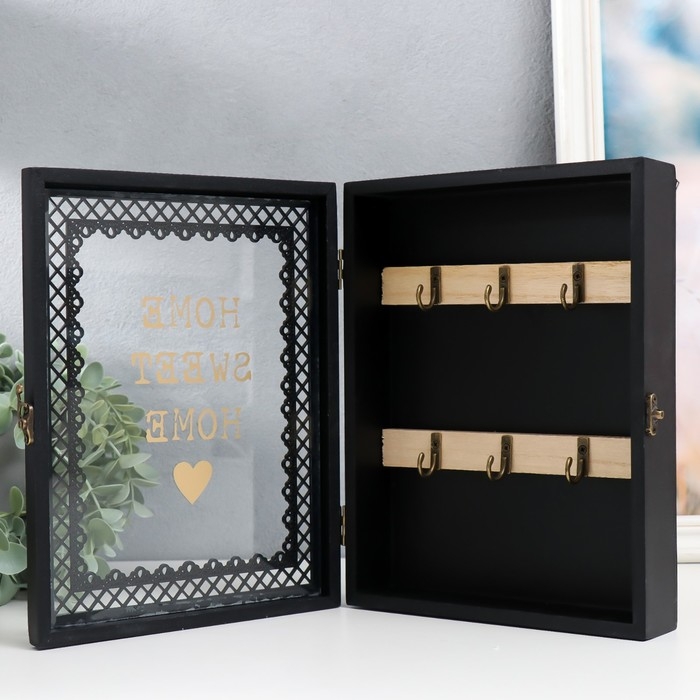 Ключница дерево 6 крючков Ключница дерево 6 крючков "Дом, милый дом" чёрная 20х5,5х26 см