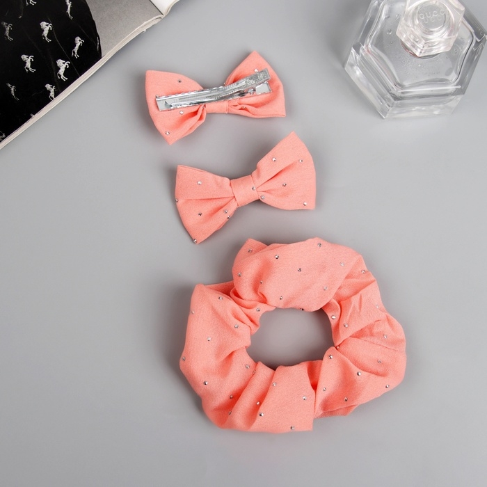 Набор для волос Набор для волос "Фелиция" (резинка 7 см, 2 зажима 6,5 см) блеск, персиковый