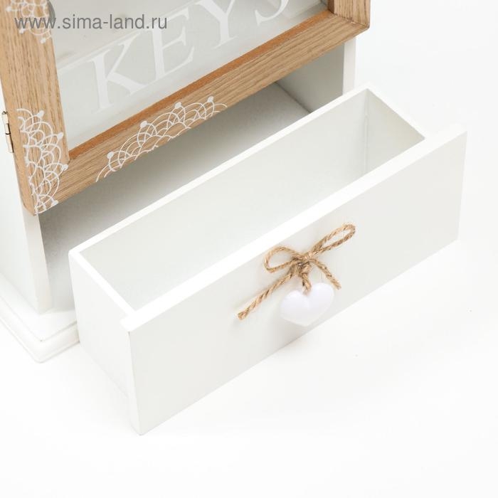 Ключница дерево 6 крючков с ящиком Ключница дерево 6 крючков с ящиком "Ключи от дома" 36х22х8 см