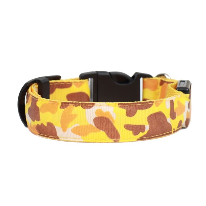 Ошейник с подсветкой Милитари 3 режима свечения размер S, ОШ 22-40 х 2,5 см жёлтый Ошейник с подсветкой Милитари 3 режима свечения размер S, ОШ 22-40 х 2,5 см жёлтый