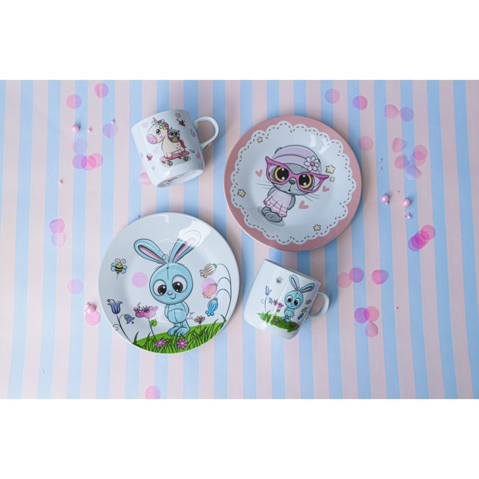 Тарелка керамическая Доляна «Котик», d=17,5 см, цвет белый Тарелка керамическая Доляна «Котик», d=17,5 см, цвет белый