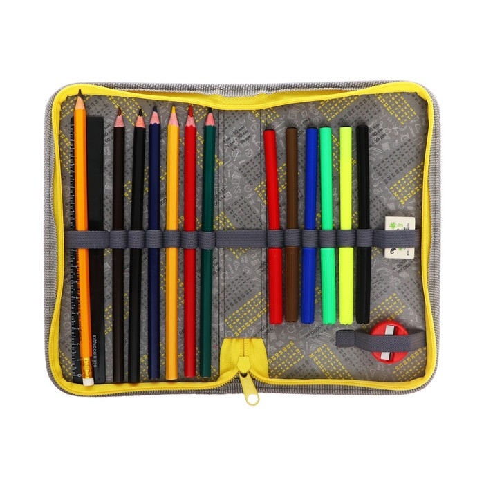 Пенал 1 секция, 115 х 205 мм, с наполнением 16 предметов, Calligrata Пенал 1 секция, 115 х 205 мм, с наполнением 16 предметов, Calligrata "Динозавр" ламинированный картон, 30П26/set