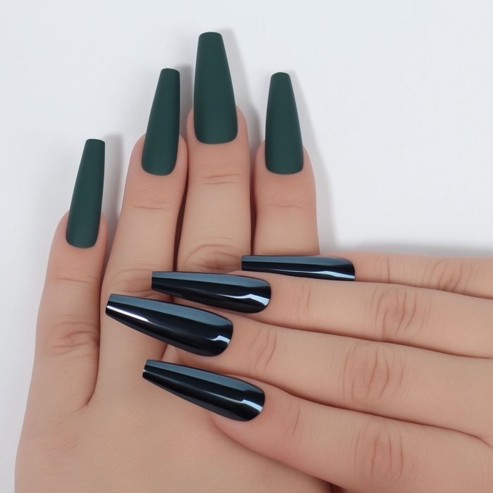 Накладные ногти, 12 шт, с клеевыми пластинами, форма балерина, матовый/хромированный, цвет изумрудный Накладные ногти, 12 шт, с клеевыми пластинами, форма балерина, матовый/хромированный, цвет изумрудный