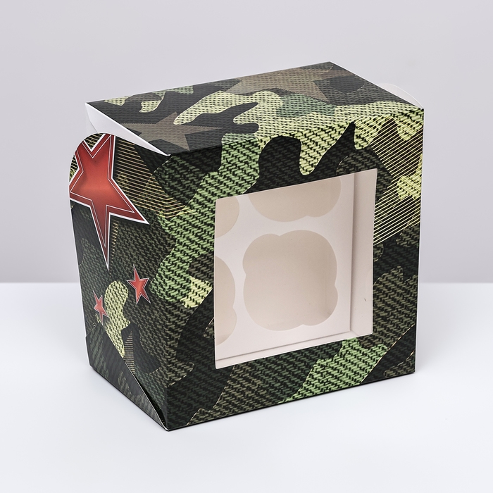 Коробка для 4 капкейков с окном ,  Коробка для 4 капкейков с окном , "Камуфляж", 16 х 16 х 10 см