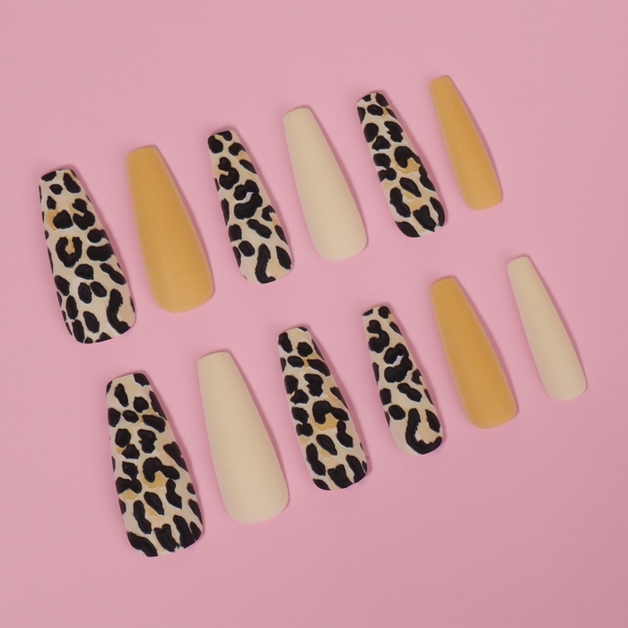Ногти накладные с кл пластинами 12шт Leopard балерина беж/желт/чёрн к/кор QF Ногти накладные с кл пластинами 12шт Leopard балерина беж/желт/чёрн к/кор QF